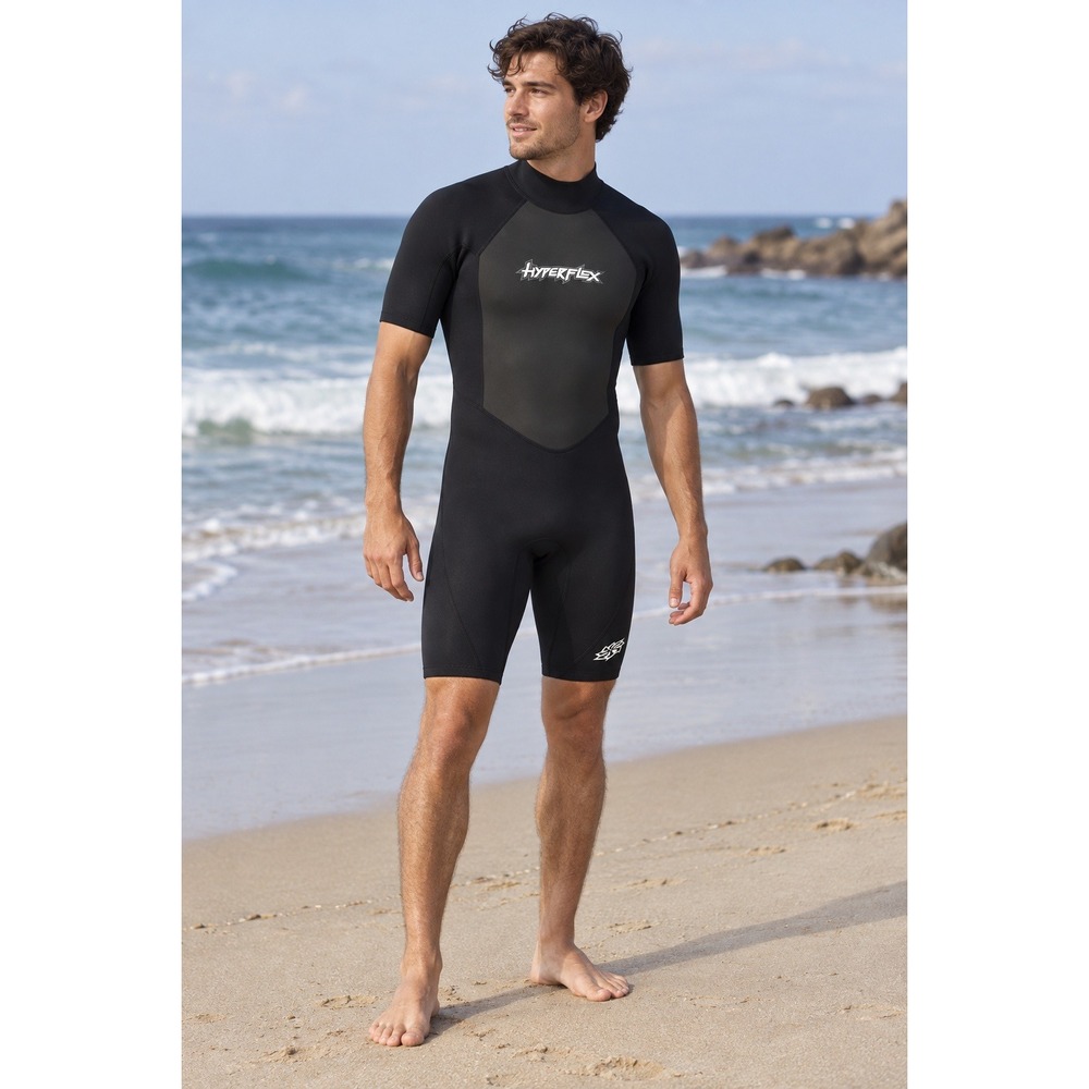 Hyperflex Shorty Wetsuit Mens Large Black Surf Scuba Diving Neoprene Wetsuit
